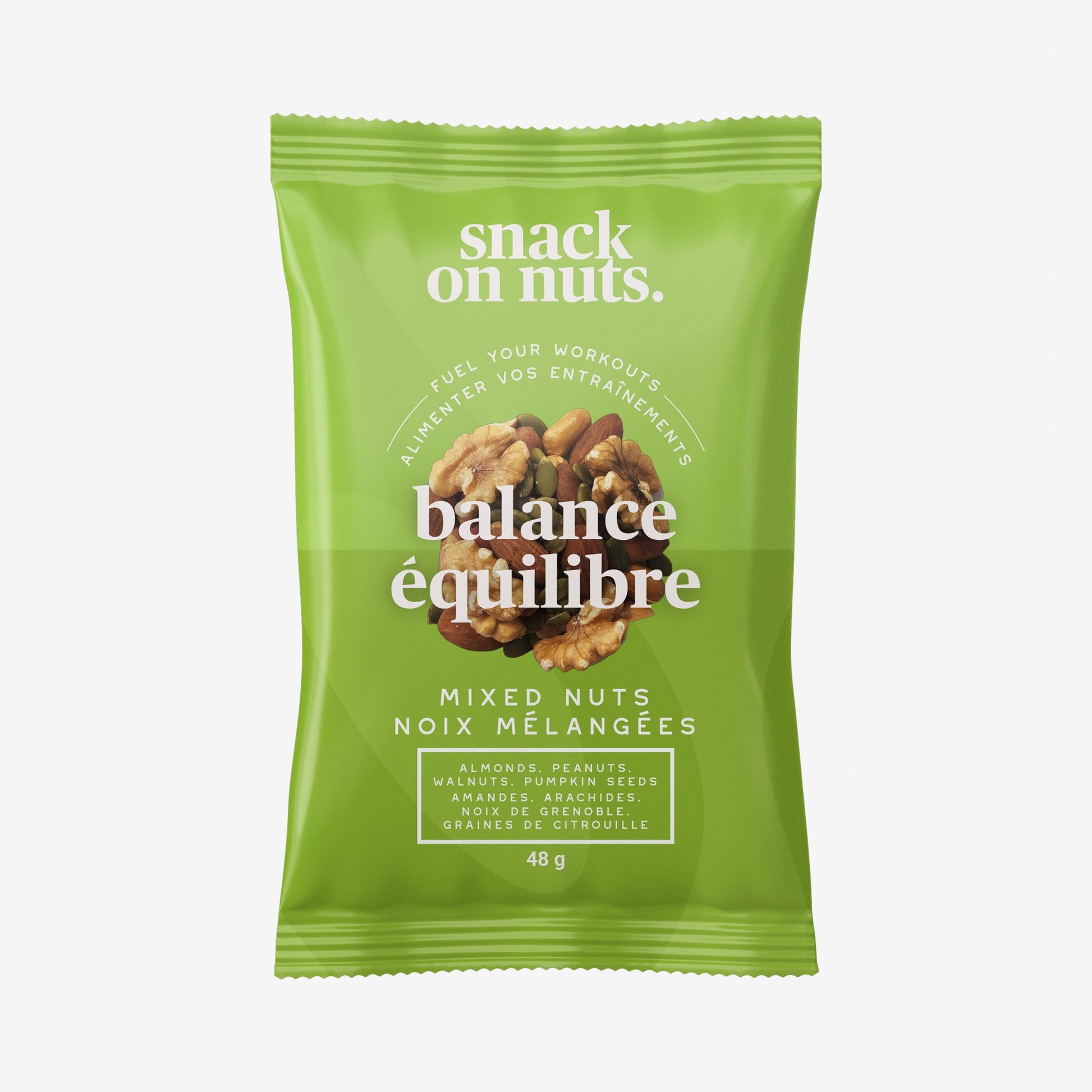 Snack On Nuts - Balance Mixed Nuts Single Pack (48g) - Quick Protein Snacks: Roasted Almonds, Peanuts, and Raw Walnuts and Pumpkin Seeds