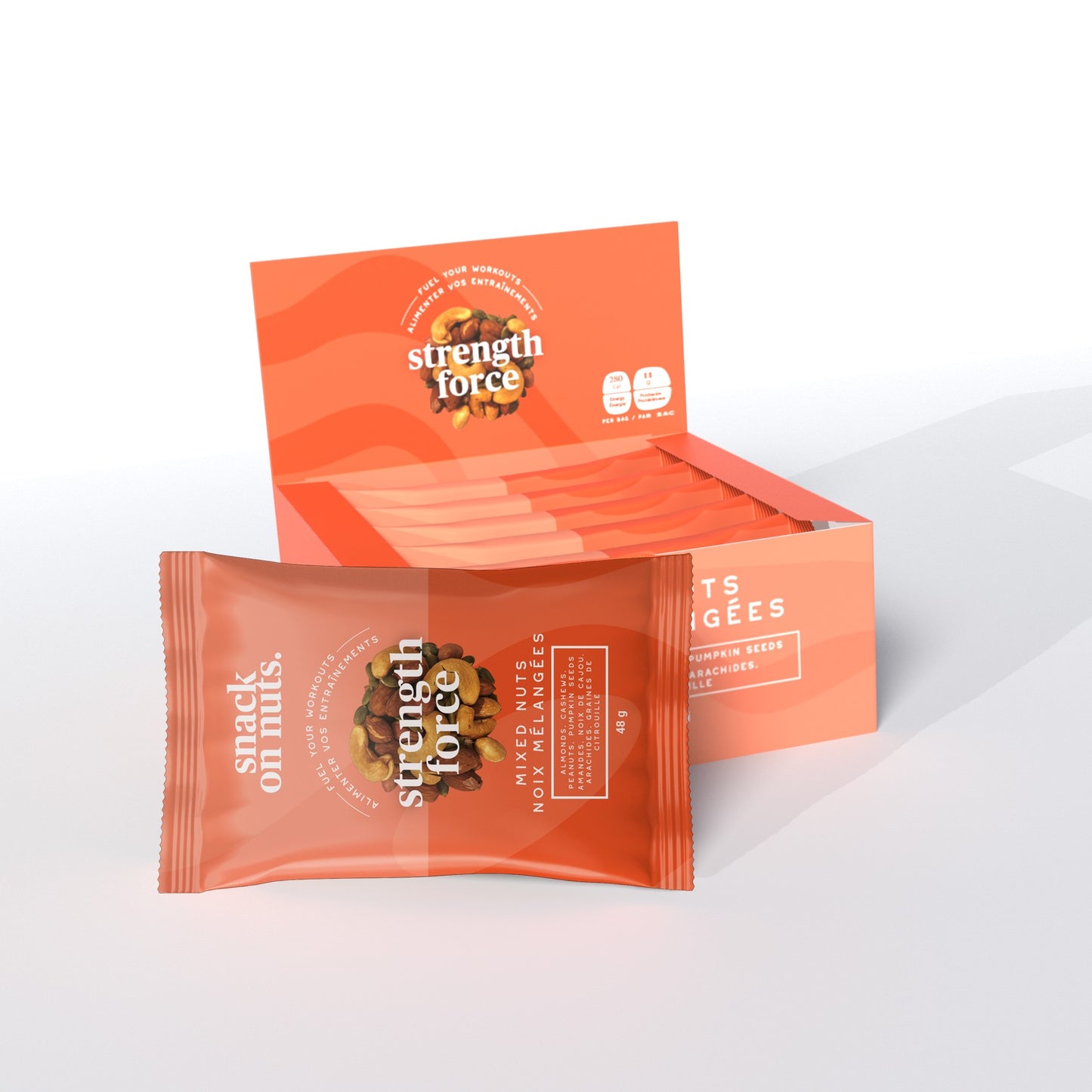 Strength Mixed Nuts - 240g Box (5 x 48g Individual Packs) - Roasted Almonds, Cashews, Peanuts, and Raw Pumpkin seeds Snacks