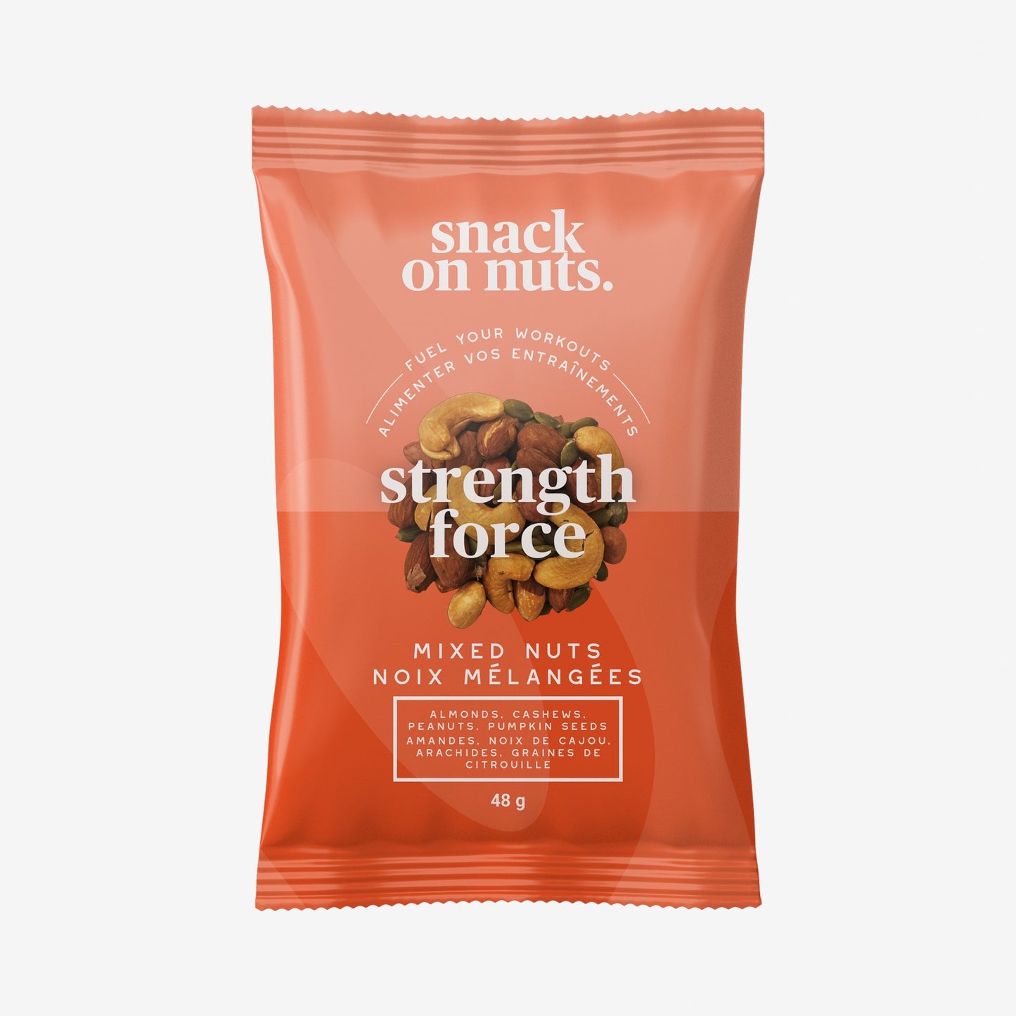 Snack On Nuts - Strength Mixed Nuts Single Pack (48g) - Quick Protein Snacks: Roasted Almonds, Cashews, Peanuts, and Raw Pumpkin Seeds