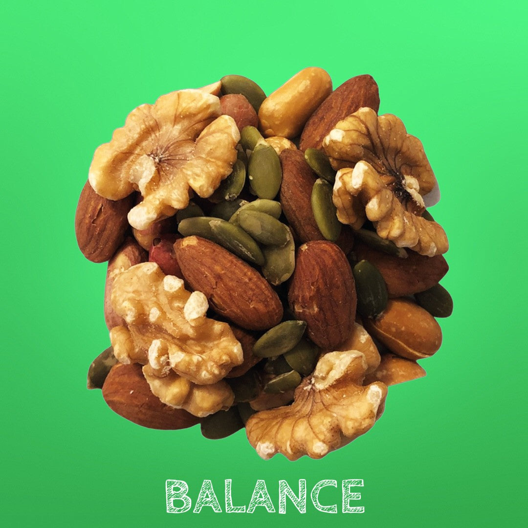 Discover Your Favourite Snack On Nuts - Balance Mixed Nuts: Dry Roasted Almonds, Peanuts, Raw Walnuts, and Pumpkin Seeds. Choose Your Ultimate Nut Mix.