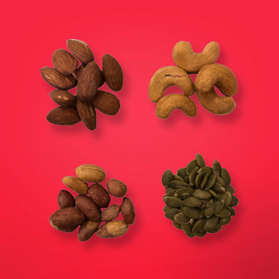 Snack On Nuts - Strength Mixed Nuts, Nutrient-Dense Foods with 4 Simple High Protein Ingredients: Dry Roasted Almonds, Cashews, Peanuts, and Raw Pumpkin Seeds