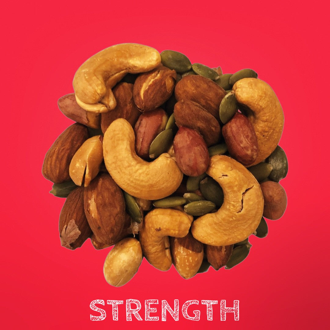 Discover Your Favourite Snack On Nuts - Strength Mixed Nuts: Dry Roasted Almonds, Cashews, Peanuts, and Raw Pumpkin Seeds. Choose Your Ultimate Nut Mix.